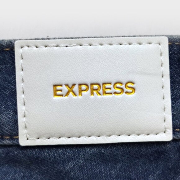 EXPRESS Distressed Wide Leg High Rise Jeans Ripped Frayed Hem Blue Sz 8 Long NWT - Picture 7 of 10